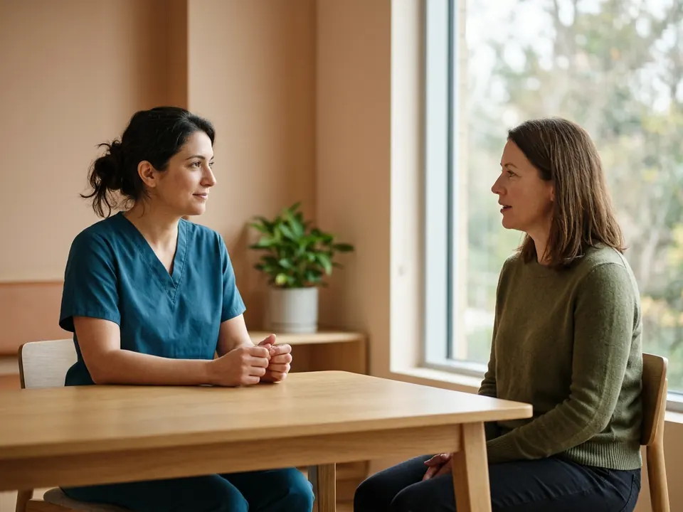 An oncologist discussing a personalized hormonal treatment plan with a female patient.